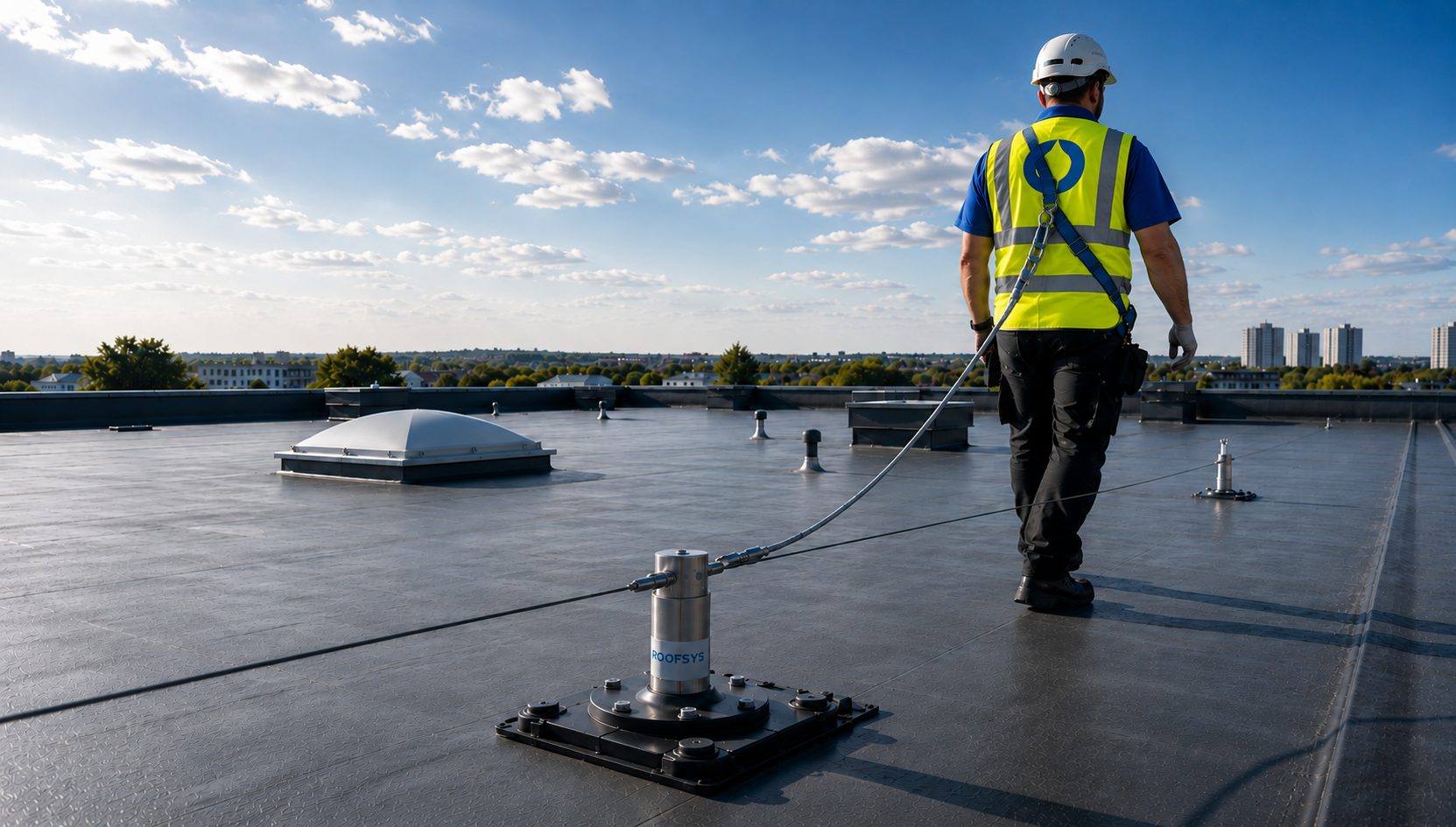 Technik ROOFSYS kontroluje stav ploché střechy